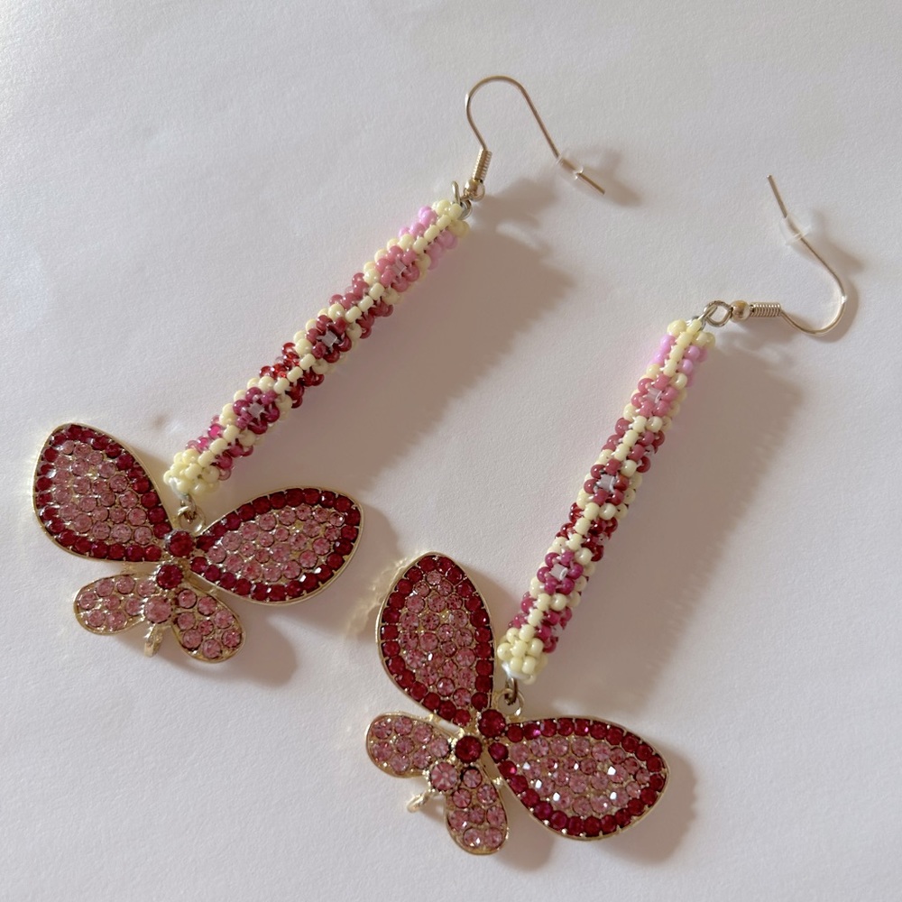 Beaded butterfly charm earrings